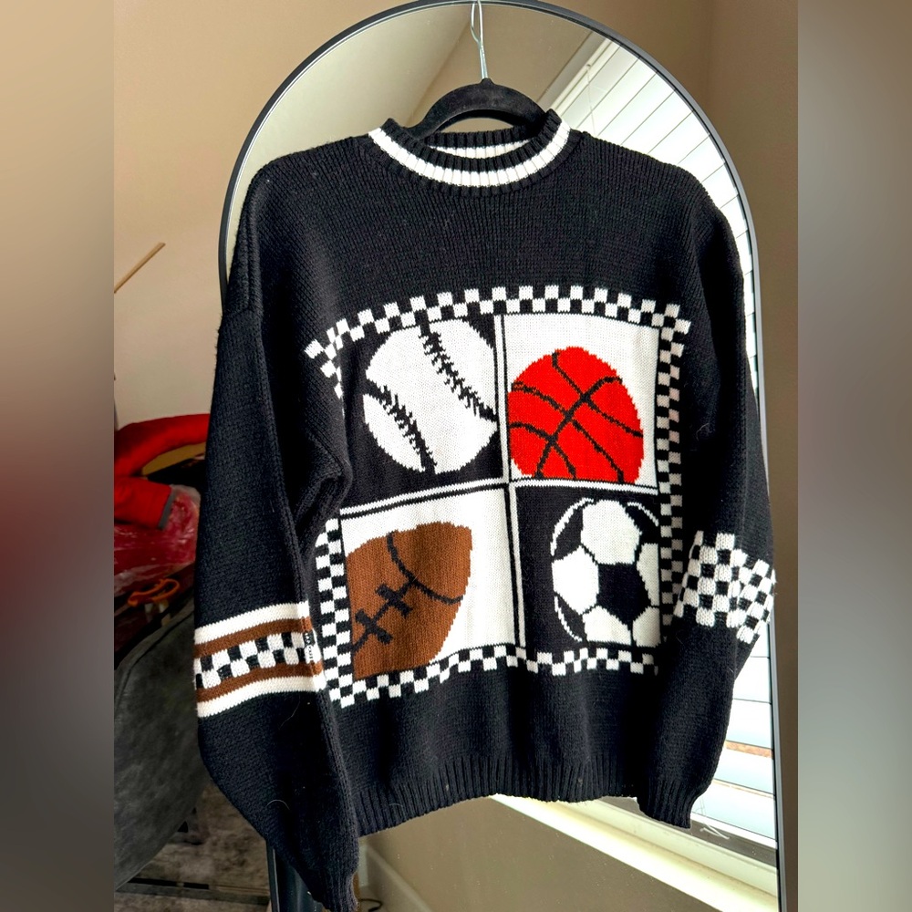 Black and White Sports Pattern Sweater